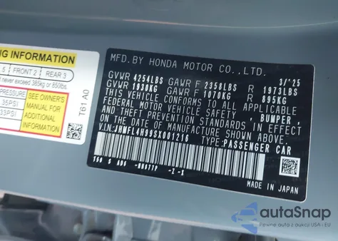 2025 Honda Civic Hybrid Sport Touring from USA, damaged, VIN JHMFL4H99SX001216